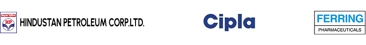 Logos of pharmaceutical companies including HPCL, CIPLA and Ferring Pharmaceuticals